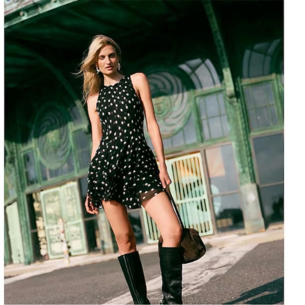 Free People Raven Black Mini Dress with Dot Print